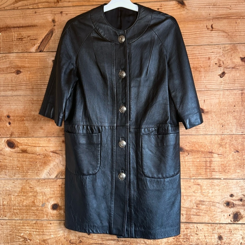 Vintage New England Sportswear Leather Short Sleeve Coat